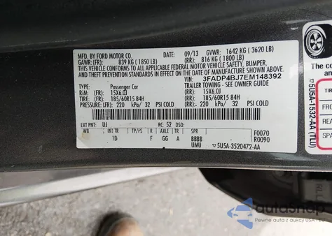 2014 Ford Fiesta Se z USA, uszkodzony, nr VIN 3FADP4BJ7EM148392